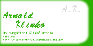 arnold klimko business card